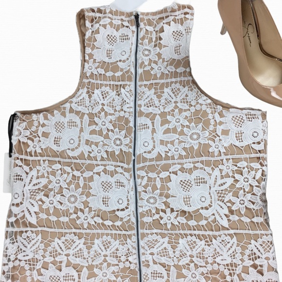 Lovers and Friends White Tan Nude Caspian Chunky Lace Shift Dress Medium Large - Picture 6 of 14